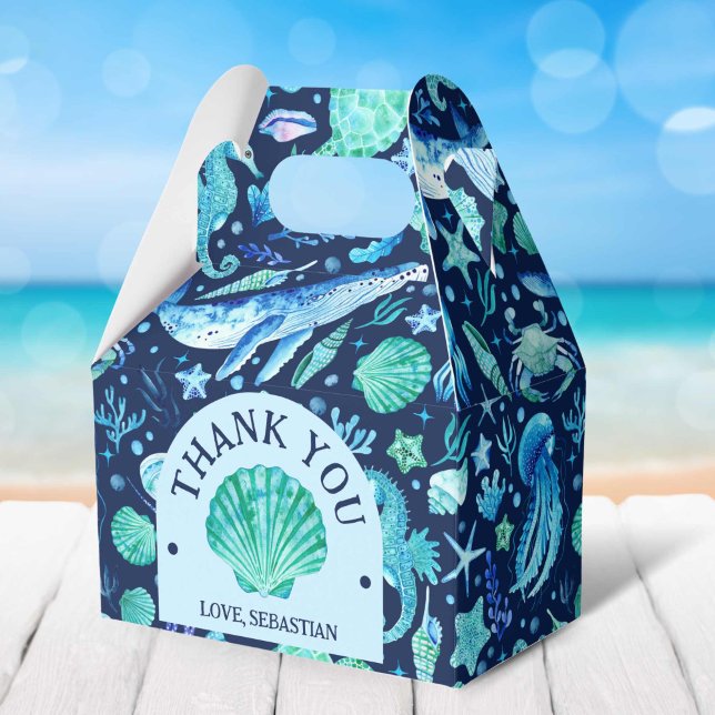 Watercolor Under the Sea Ocean Animals Navy Favour Box (Watercolor Under the Sea Ocean Animals Navy Favor Boxes)