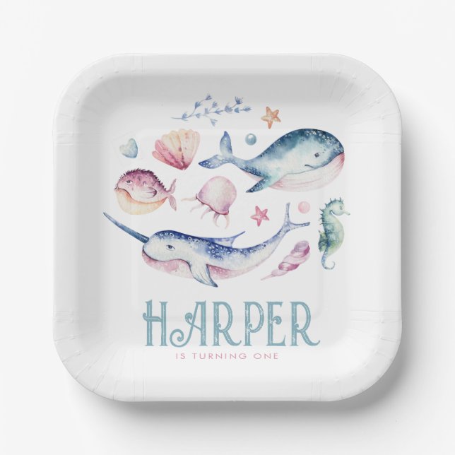 Watercolor Under the Sea Paper Plates (Front)