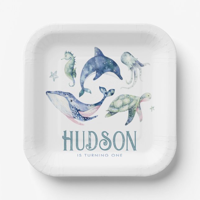 Watercolor Under the Sea Paper Plates (Front)