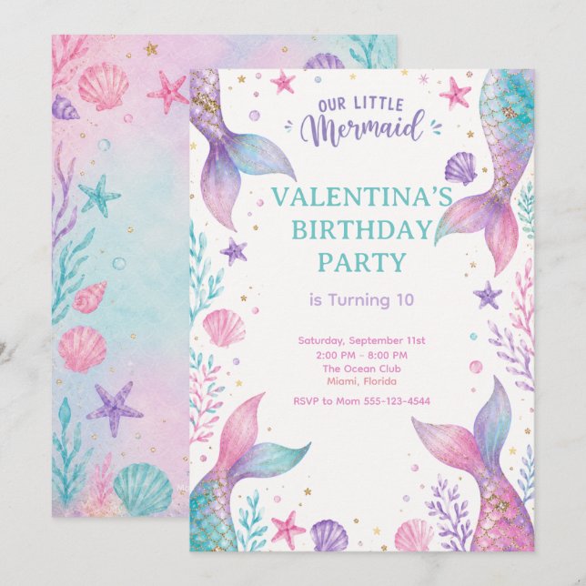 Watercolor Under The Sea Party Invite  (Front/Back)
