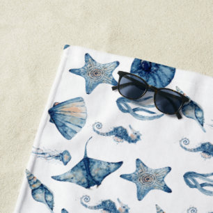 Watercolor Under The Sea Pattern Beach Towel