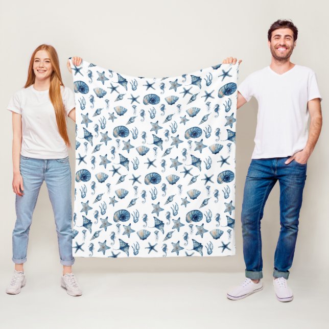 Watercolor Under The Sea Pattern Fleece Blanket (In Situ)