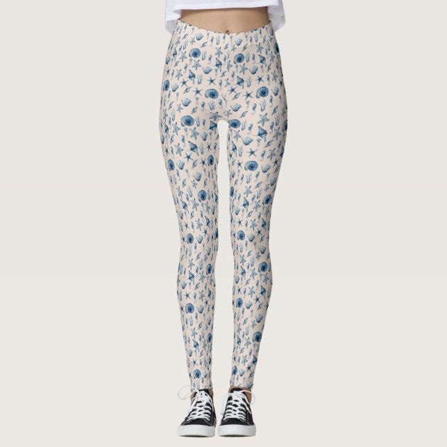 Watercolor Under The Sea Pattern Leggings (Front)