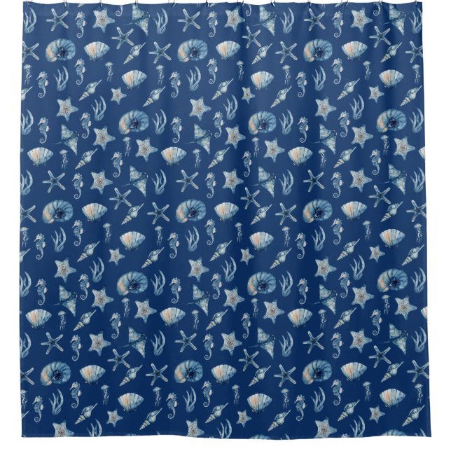 Watercolor Under The Sea Pattern Shower Curtain (Front)