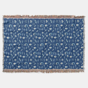 Watercolor Under the Sea Pattern Throw Blanket