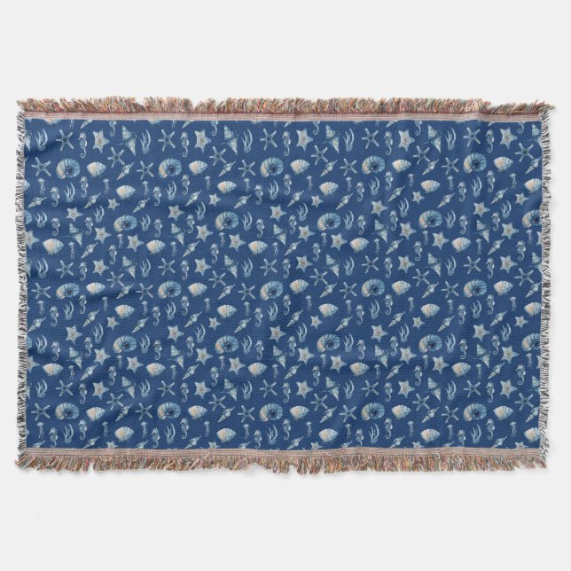 Watercolor Under the Sea Pattern Throw Blanket (Front)