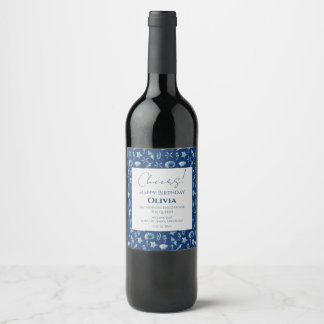 Watercolor Under The Sea Pattern Wine Label