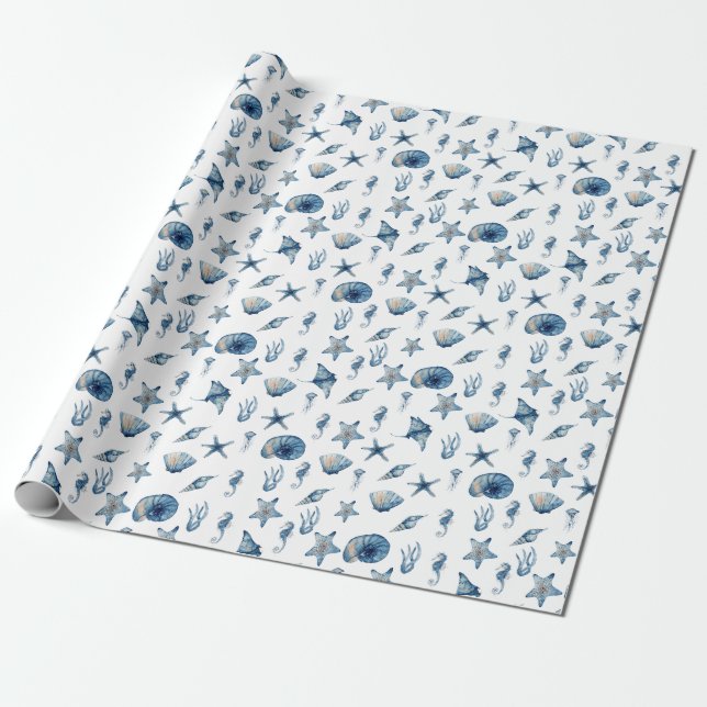 Watercolor Under The Sea Pattern Wrapping Paper (Unrolled)