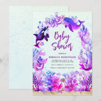 Watercolor under the sea purple girl Baby Shower