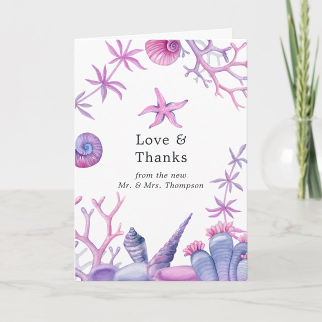 Watercolor Under the Sea Wedding Photo Thank You Card (Front)