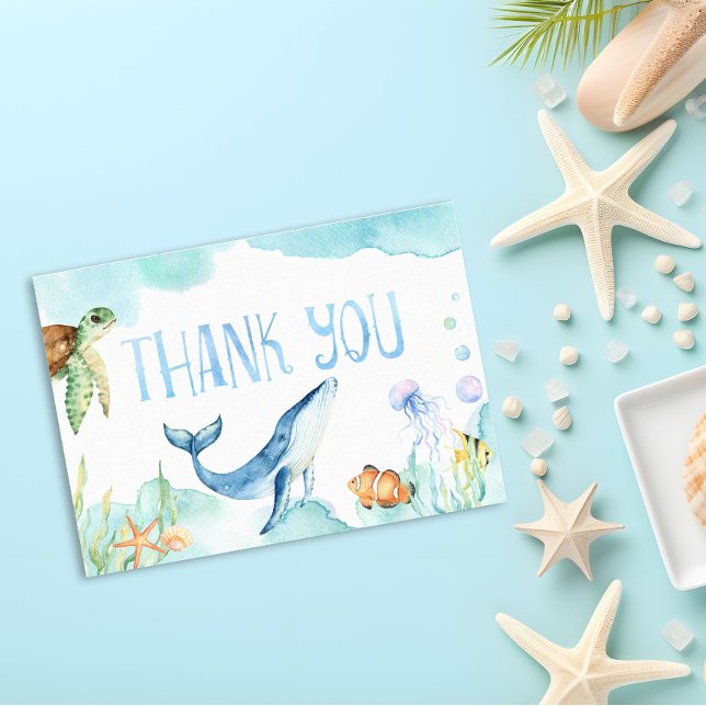 Watercolor Under the Sea Whale & Turtle Thank You Card (Creator Uploaded)