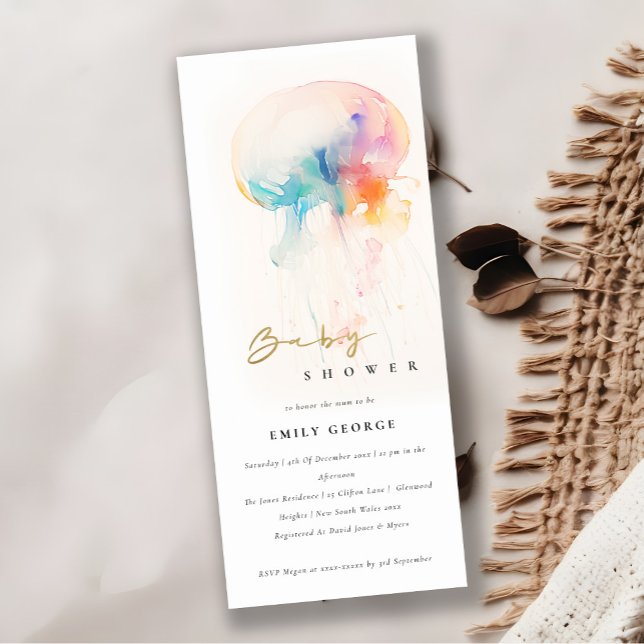 Watercolor Underwater Jellyfish Baby Shower Invitation (Creator Uploaded)