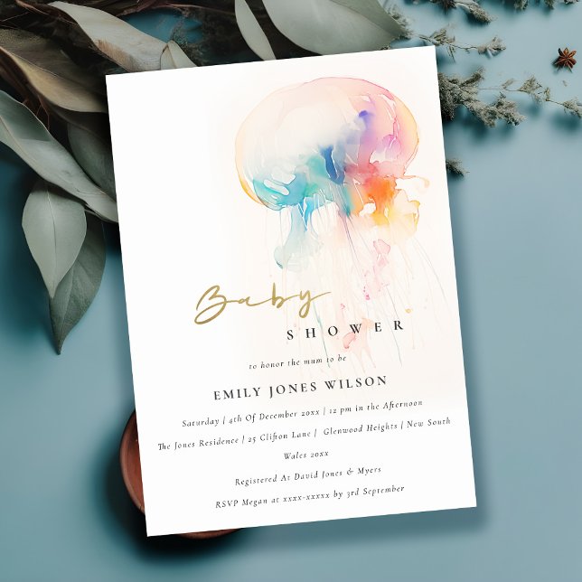 Watercolor Underwater Jellyfish Baby Shower Invitation (Creator Uploaded)