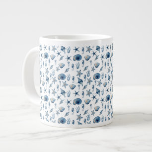 Watercolor Underwater Pattern Blue Large Coffee Mug
