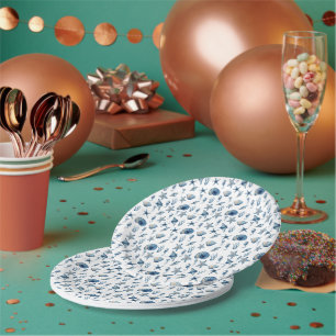Watercolor Underwater Pattern Blue Paper Plate