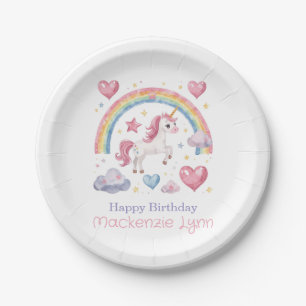 Watercolor Unicorn and Rainbow Birthday Party Paper Plate