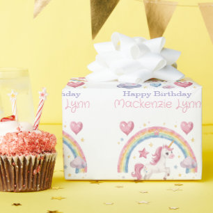 Watercolor Unicorn and Rainbow Birthday Party Wrapping Paper