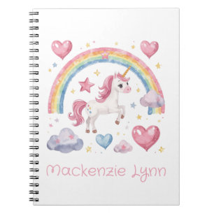 Watercolor Unicorn and Rainbow Custom Name Notebook