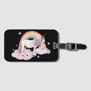 Watercolor Unicorn and Rainbow Luggage Tag