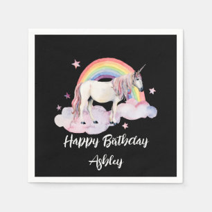 Watercolor Unicorn and Rainbow Personalised   Napkin