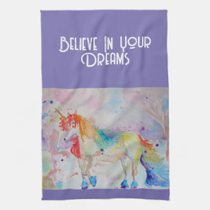 Watercolor Unicorn Art Kitchen Purple Lavender Tea Towel