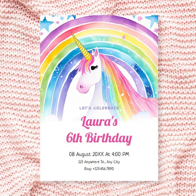 Watercolor unicorn birthday invitation (Creator Uploaded)