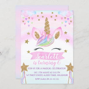 Watercolor Unicorn Birthday Party Invitation