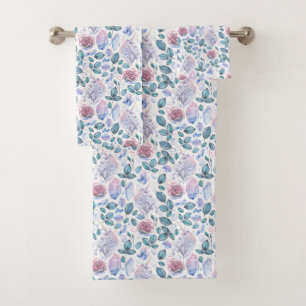 Watercolor Unicorn Crystals & Roses Pattern Bath Towel Set