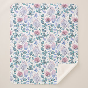 Watercolor Unicorn Crystals & Roses Pattern Sherpa Blanket