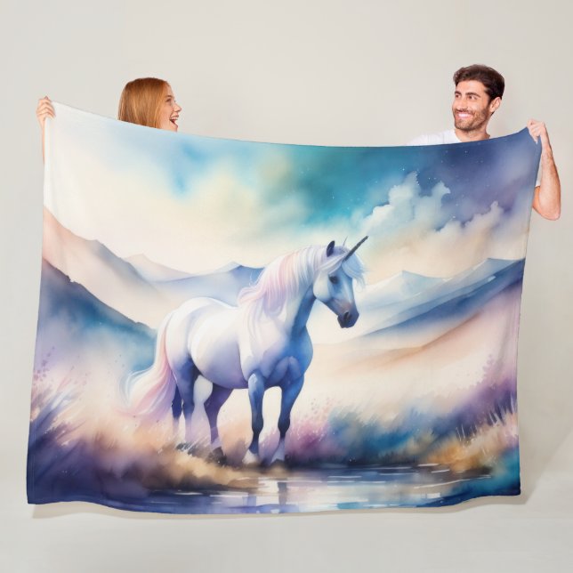 Watercolor Unicorn Fleece Blanket (In Situ)