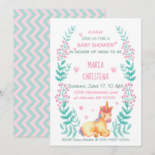 Watercolor Unicorn Floral Baby Shower Invitation