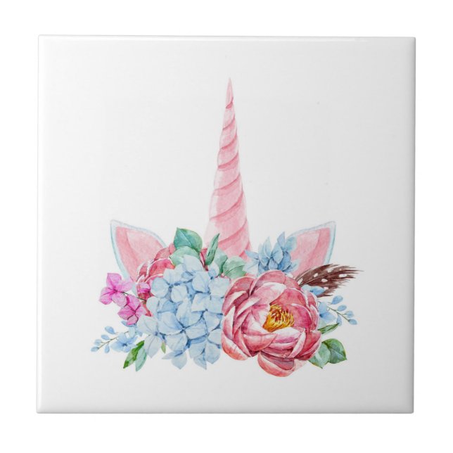 Watercolor Unicorn Floral Crown Tile (Front)