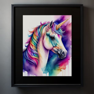 Watercolor Unicorn in Candy Colour Poster