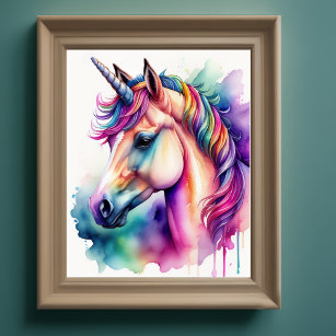 Watercolor Unicorn in Candy Colours II Poster