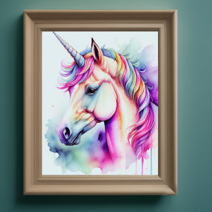 Watercolor Unicorn in Candy Colours Poster