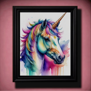 Watercolor Unicorn in Candy Colours V Poster