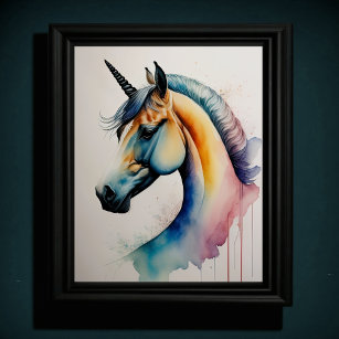 Watercolor Unicorn in Soft Muted Colours II Poster