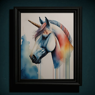 Watercolor Unicorn in Soft Muted Colours III Poster