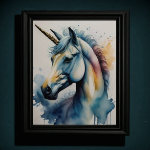 Watercolor Unicorn in Soft Muted Colours IV Poster