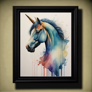Watercolor Unicorn in Soft Muted Colours Poster