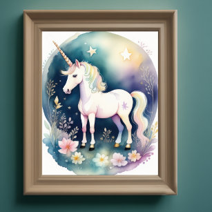 Watercolor Unicorn in Soft Pastels III Poster