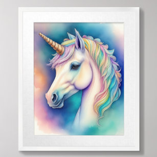 Watercolor Unicorn in Soft Pastels V Poster