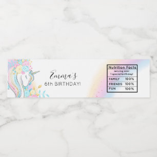 Watercolor Unicorn Magical Day Girl's Birthday Wa Water Bottle Label