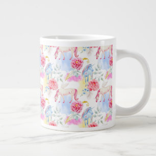 Watercolor Unicorn & Pegasus Pattern Large Coffee Mug