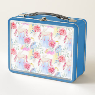 Watercolor Unicorn & Pegasus Pattern Metal Lunch Box