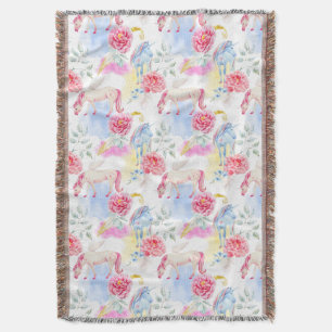Watercolor Unicorn & Pegasus Pattern Throw Blanket