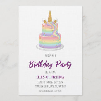 watercolor unicorn rainbow birthday invitation