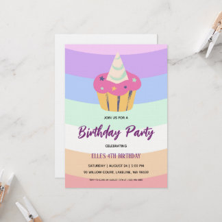 watercolor unicorn rainbow birthday invitation