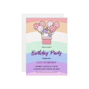 watercolor unicorn rainbow birthday invitation