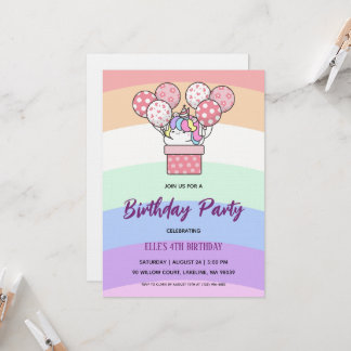 watercolor unicorn rainbow birthday invitation